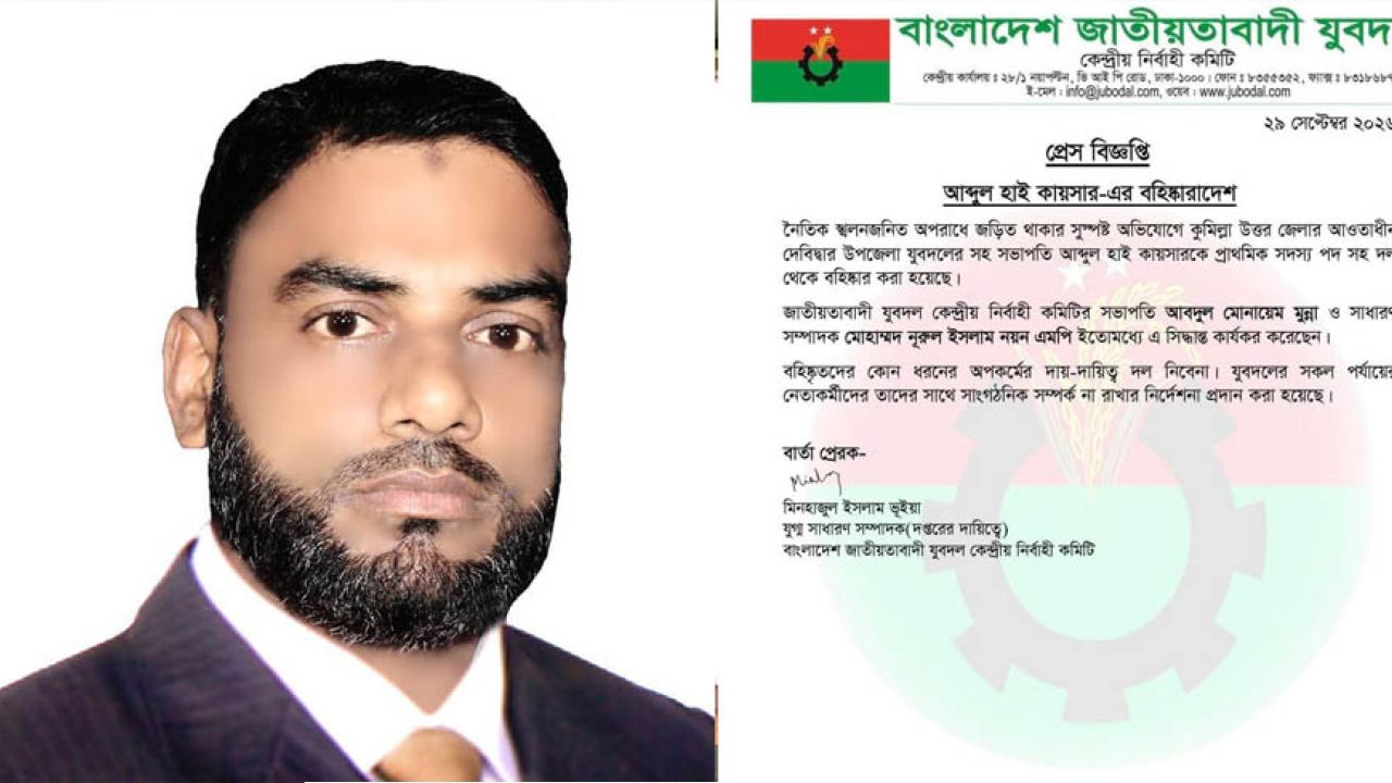 দেবীদ্বারে মাদক সেবনের দায়ে সাজাপ্রাপ্ত যুবদল নেতা আব্দু হাই কায়সার বহিষ্কার 