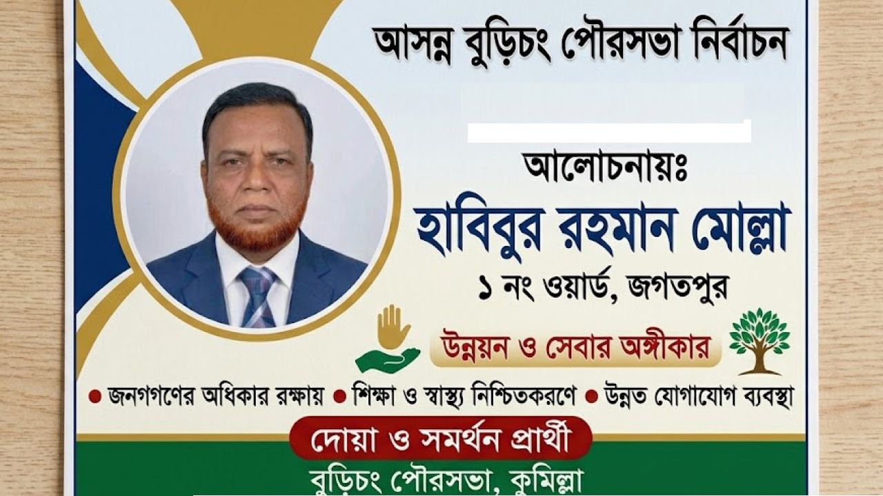 আসন্ন বুড়িচং পৌরসভার নির্বাচনকে কেন্দ্র করে জগতপুর ১ নং ওয়ার্ডের আলোচনায় সমাজসেবক হাবিবুর রহমান মোল্লা